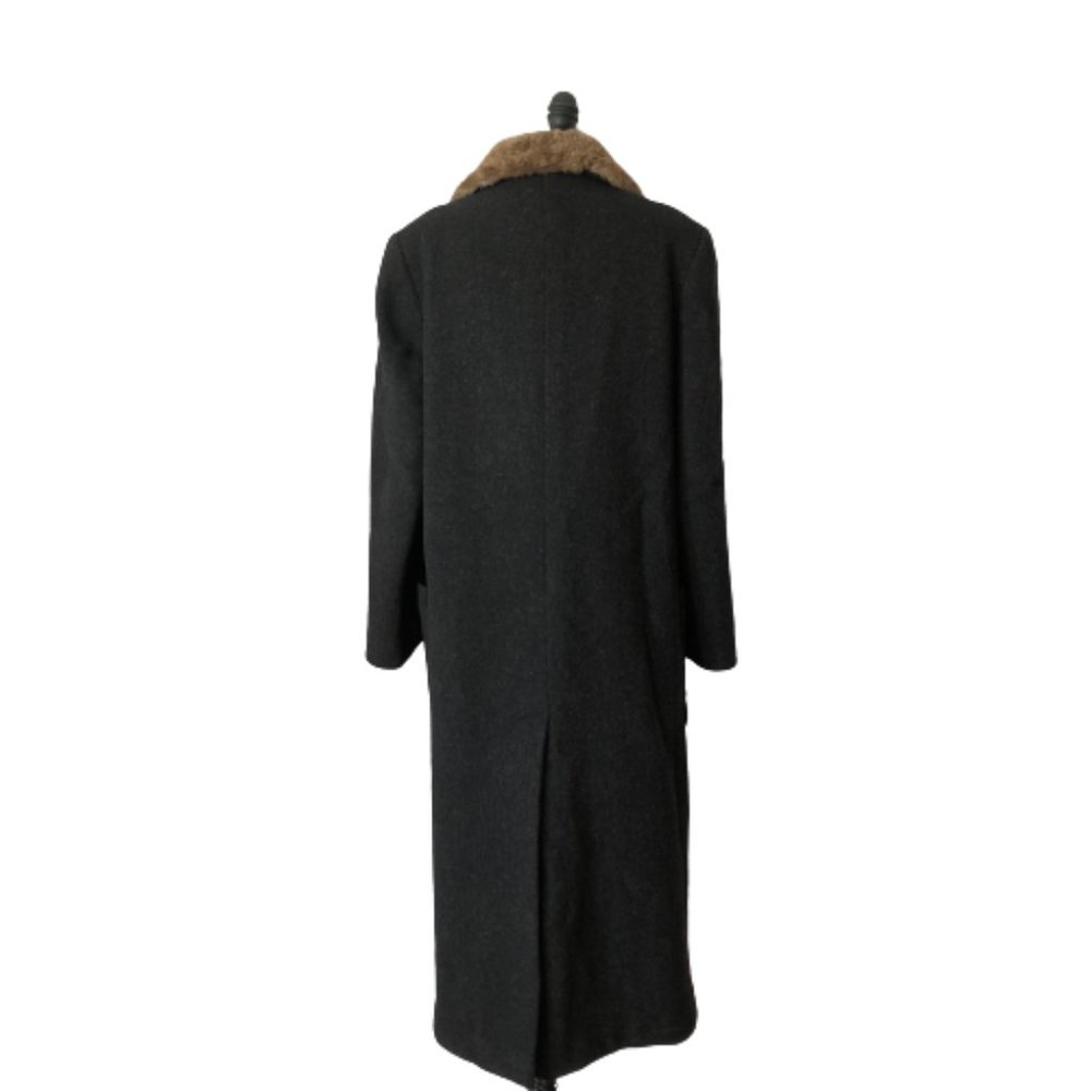 Vintage Perry Ellis Gray 100% Wool Fur Collar Dark Academia Coat USA ILGWU Made - Picture 11 of 16